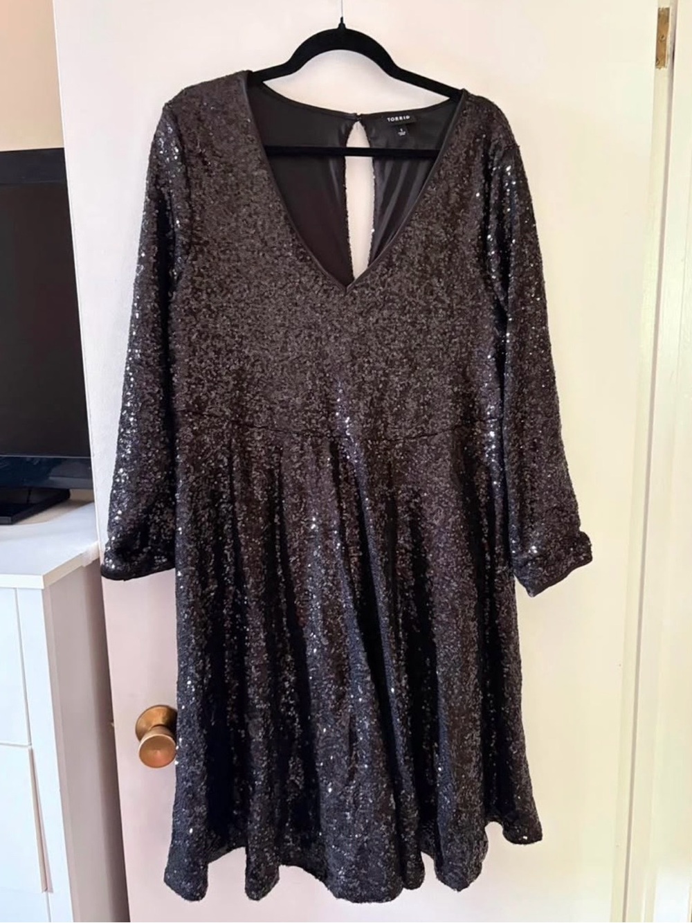 torrid Black Long Sleeve Sequin V-Neck Swing Dress